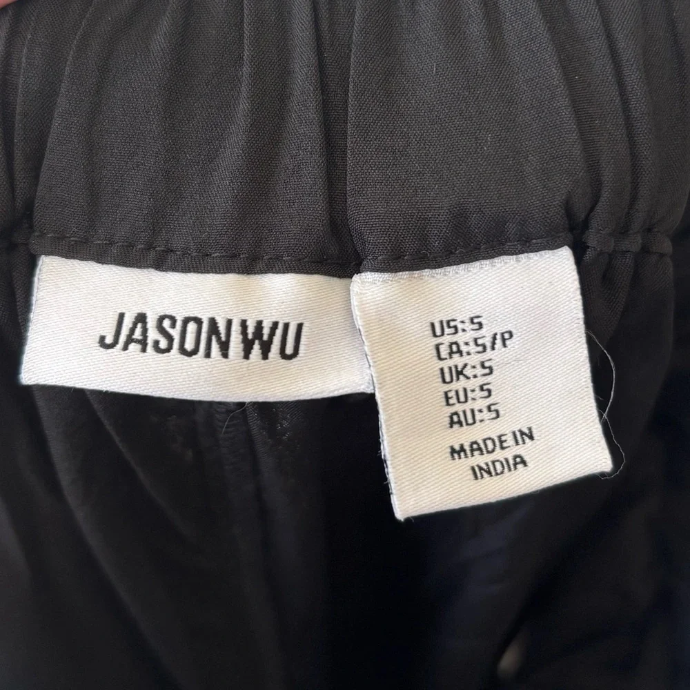 Jason Wu Black Wide Leg Straight Pant White Stripe Satin Flowy Track Pant Sporty
